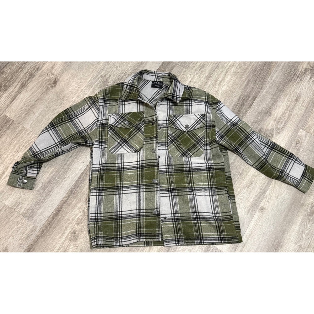 HFX‎ Womens Plaid Flannel Shirt XS Green White Black Button Down Long Sleeve